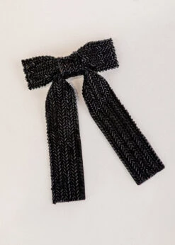 Black Beaded Hair Bow Barrette