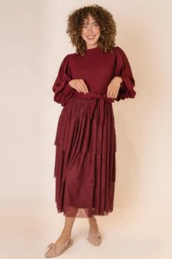 Cosette Midi Dress In Wine - FINAL SALE -Ivy City Co CosetteWine Studio F23 2 754558