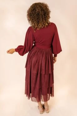 Cosette Midi Dress In Wine - FINAL SALE -Ivy City Co CosetteWine Studio F23 4 182438
