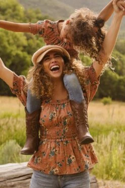 Elena Top In Brown Floral - FINAL SALE