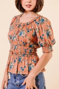 Elena Top In Brown Floral - FINAL SALE -Ivy City Co ElenaTop Studio F23 1 371543