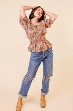 Elena Top In Brown Floral - FINAL SALE -Ivy City Co ElenaTop Studio F23 5 877509