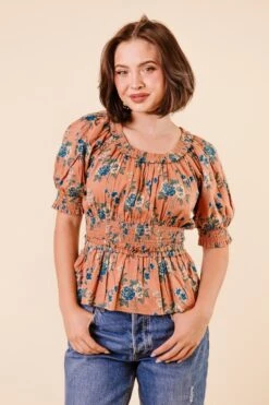 Elena Top In Brown Floral - FINAL SALE -Ivy City Co ElenaTop Studio F23 9 564248