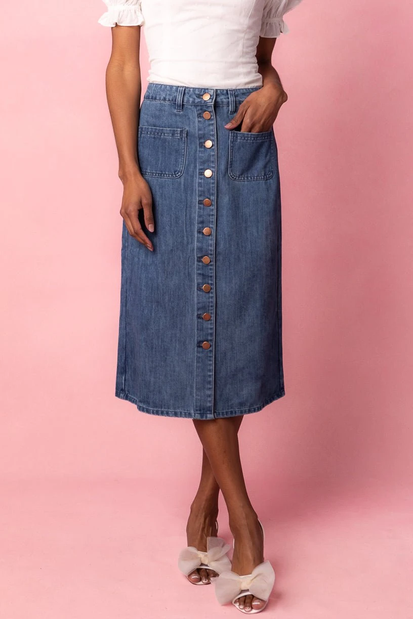 Emma Denim Skirt Emma Denim Skirt -Ivy City Co EmmaDenim Studio Spring1 1 2 786011