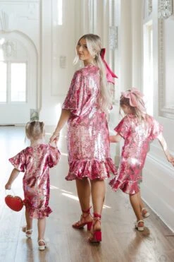 Evelyn Dress In Sequin Hearts -Ivy City Co Evelyn pinkhearts 2 539488