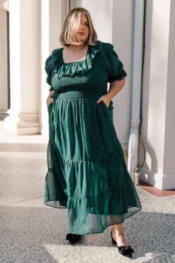 Gracie Dress In Emerald Chiffon - FINAL SALE -Ivy City Co GracieEmerald Monson W23 16 231331