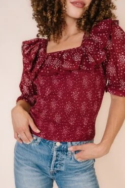 Gracie Top In Wine Floral - FINAL SALE -Ivy City Co GracieTopWine Studio F23 1 444097
