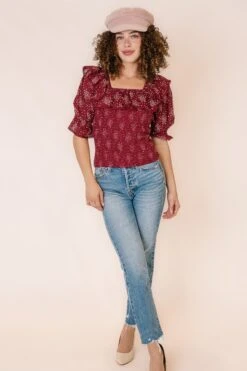 Gracie Top In Wine Floral - FINAL SALE -Ivy City Co GracieTopWine Studio F23 5 684791