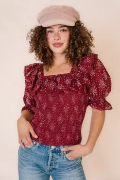 Gracie Top In Wine Floral - FINAL SALE -Ivy City Co GracieTopWine Studio F23 6 627442