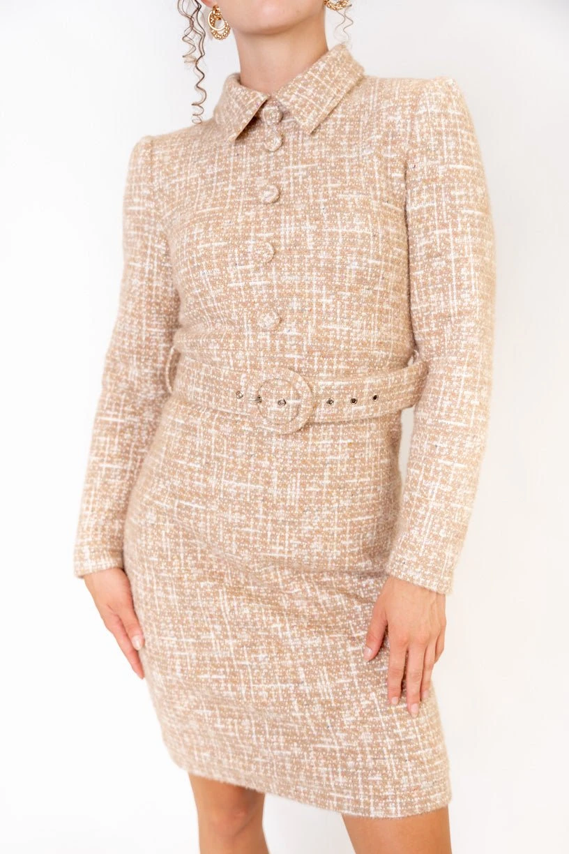 Jackie Dress in Taupe Boucle - FINAL SALE Jackie Dress In Taupe Boucle - FINAL SALE -Ivy City Co JackieDress studio f23 6 658485