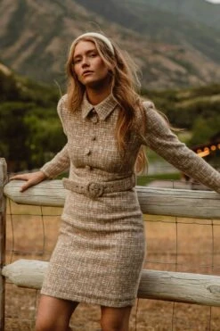 Jackie Dress In Taupe Boucle - FINAL SALE