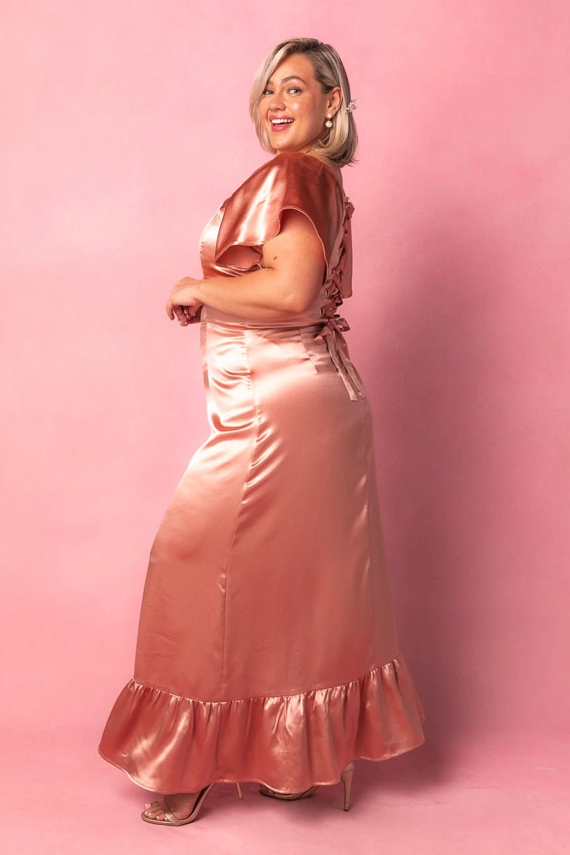 Maddie Dress in Apricot Crush Satin Maddie Dress In Apricot Crush Satin -Ivy City Co MaddieApricot1 936827