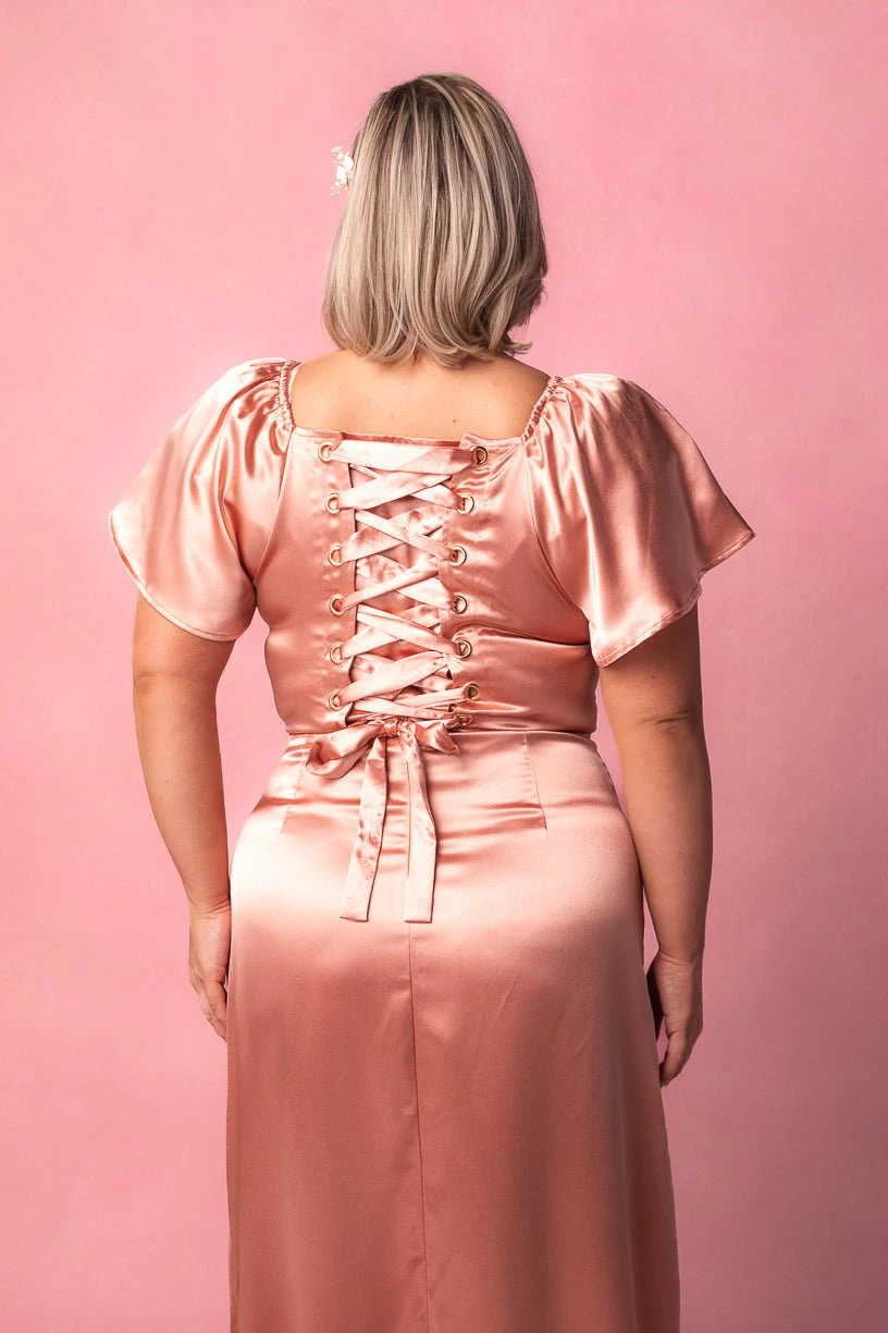 Maddie Dress in Apricot Crush Satin Maddie Dress In Apricot Crush Satin -Ivy City Co MaddieApricot3 498474