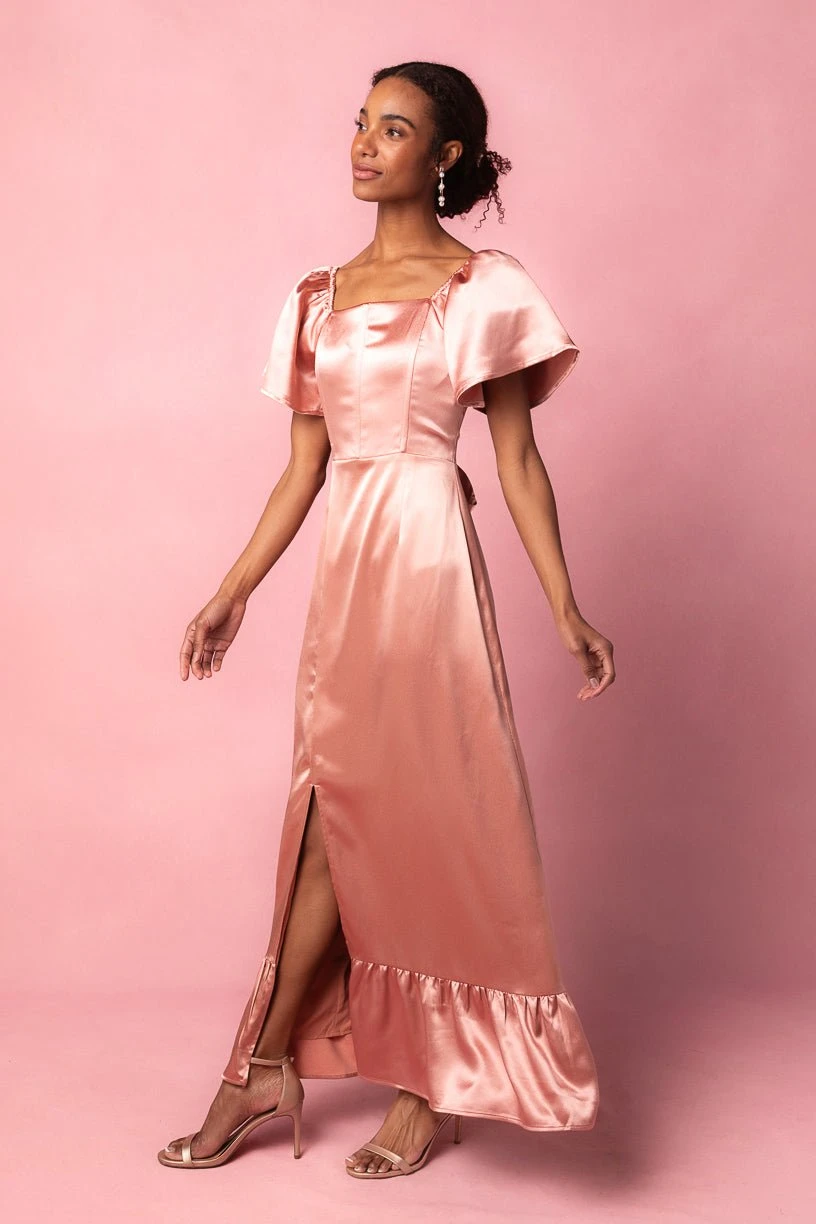 Maddie Dress in Apricot Crush Satin Maddie Dress In Apricot Crush Satin -Ivy City Co MaddieApricot6 577918