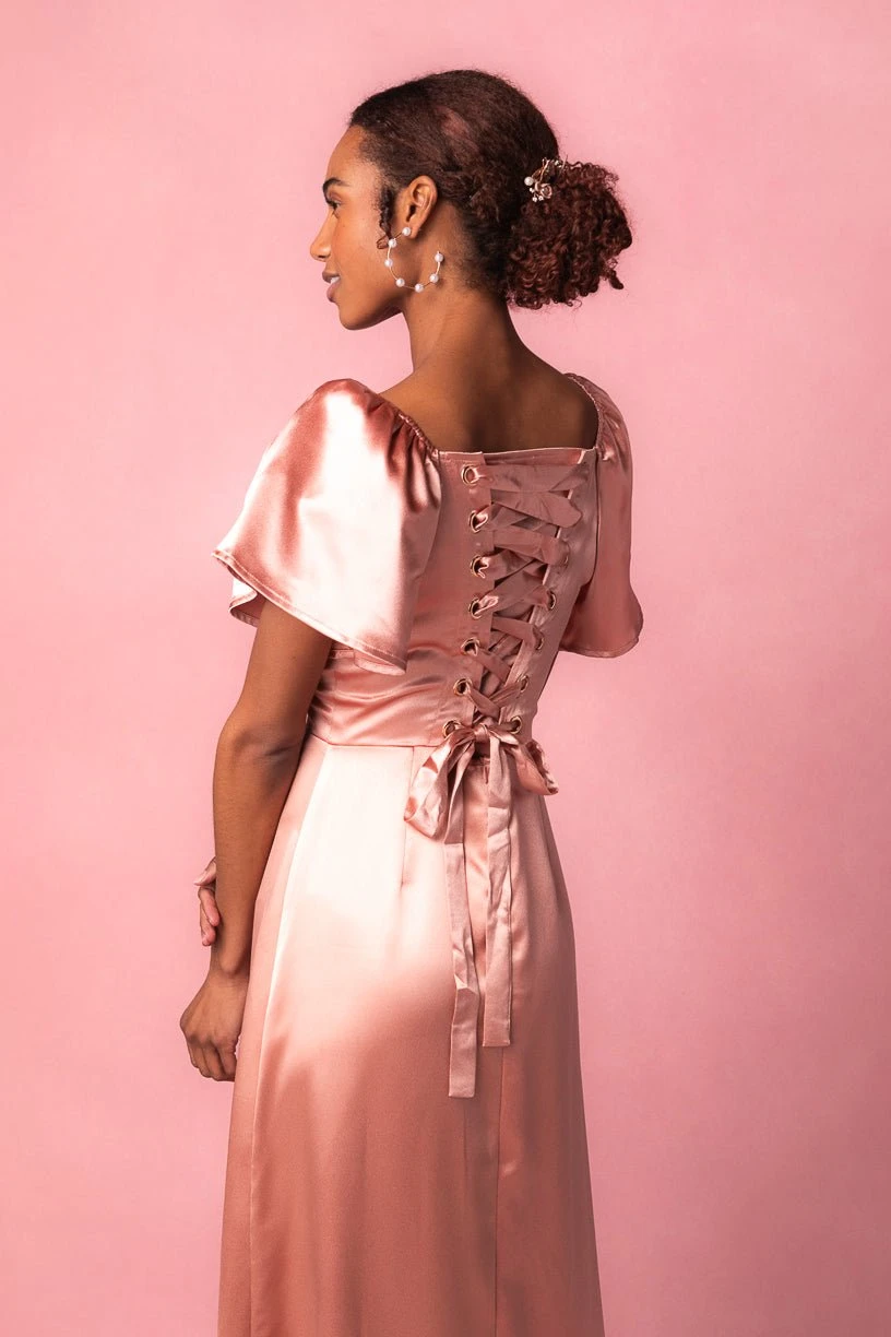 Maddie Dress in Apricot Crush Satin Maddie Dress In Apricot Crush Satin -Ivy City Co MaddieApricot8 514314