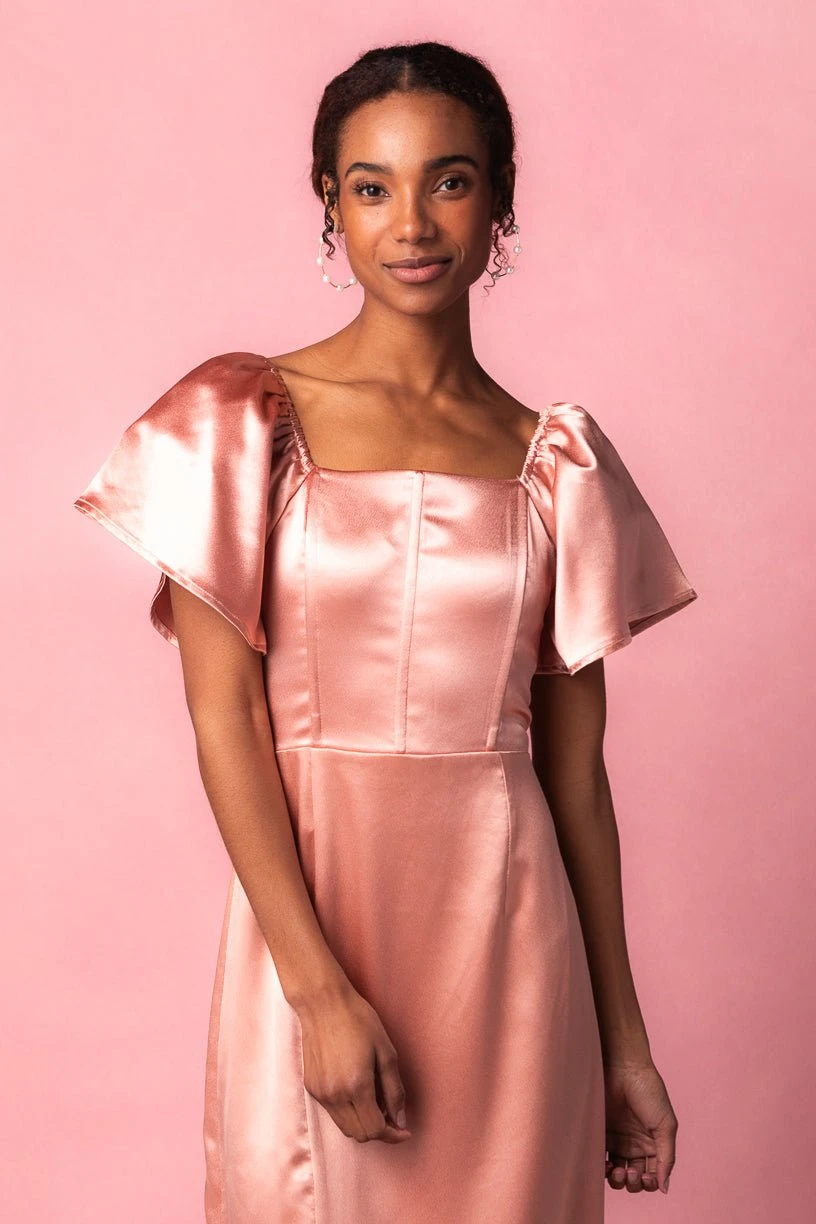 Maddie Dress in Apricot Crush Satin Maddie Dress In Apricot Crush Satin -Ivy City Co MaddieApricot9 354289
