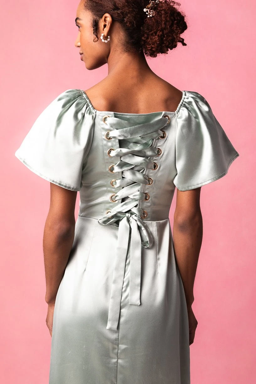 Maddie Dress in Sage Satin Maddie Dress In Sage Satin -Ivy City Co MaddieSage7 722080