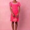 Nina Bow Dress In Pink Velvet -Ivy City Co Nina 04