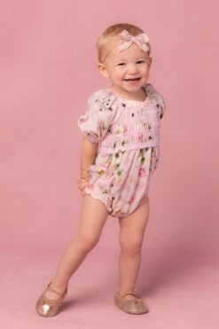 Baby Roselyn Romper In Pink -Ivy City Co RoselynPink Studio 1