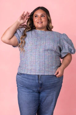 Roxie Top In Blue Tweed -Ivy City Co RoxieBlueTop Studio Spring3 2