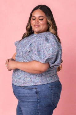 Roxie Top In Blue Tweed -Ivy City Co RoxieBlueTop Studio Spring3 3
