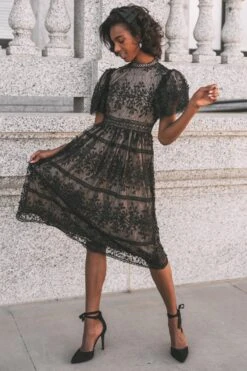 Sicily Dress With Flutter Sleeves In Black - FINAL SALE
