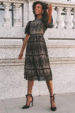 Sicily Dress With Flutter Sleeves In Black - FINAL SALE -Ivy City Co SicilyFlutterBlack Capitol N23 20 371558