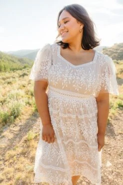 Venice Dress With Flutter Sleeves In Champagne - FINAL SALE -Ivy City Co Venice Flutter Sleeve 32 283056