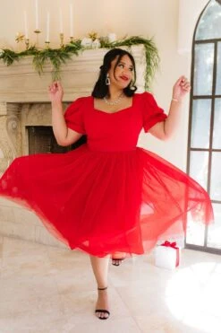 Ballerina Dress In Red - FINAL SALE -Ivy City Co ballerina red plus 02 596219
