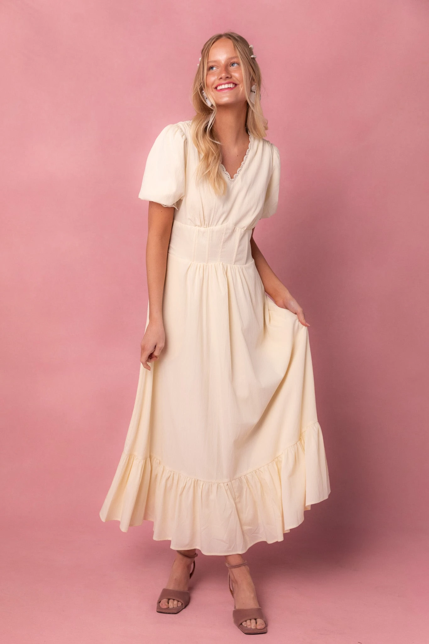 Brooke Dress in Ivory Brooke Dress In Ivory -Ivy City Co brooke ivory 1