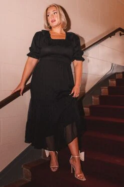 Gracie Dress In Black Chiffon -Ivy City Co gracieblack 9 944187