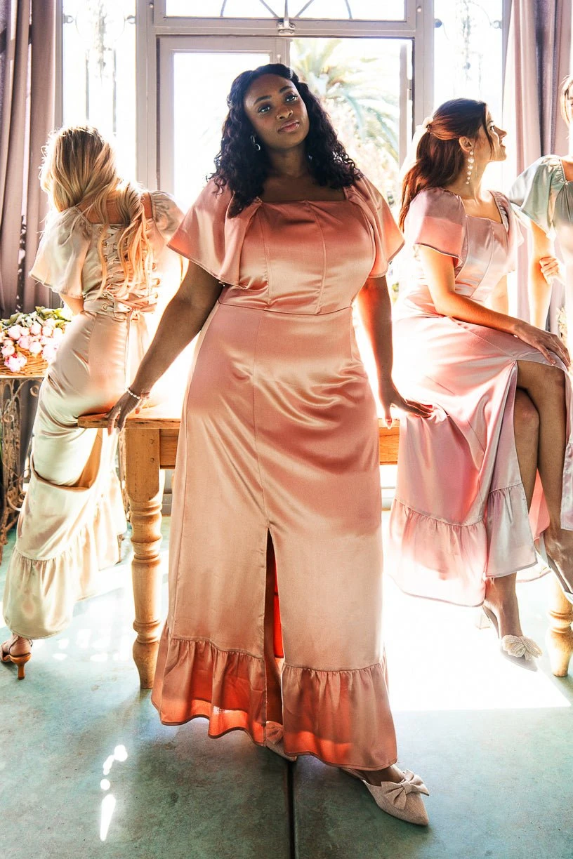 Maddie Dress in Apricot Crush Satin Maddie Dress In Apricot Crush Satin -Ivy City Co maddie2 320083