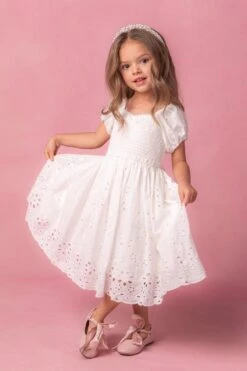 Mini Marigold Dress In White Eyelet