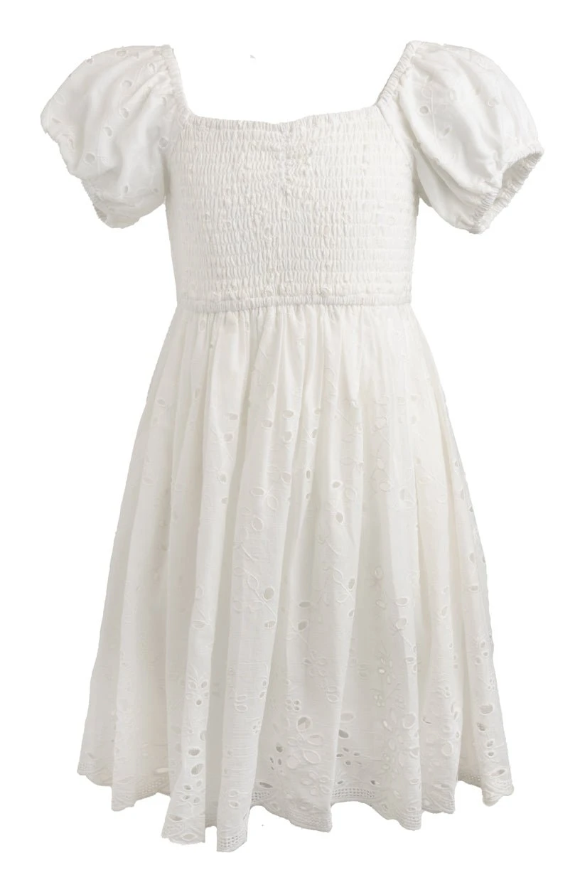 Mini Marigold Dress in White Eyelet Mini Marigold Dress In White Eyelet -Ivy City Co marigold whiteEyelet mini front 331015