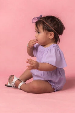 Baby Lennon Romper In Lavender -Ivy City Co re edit lennonbaby 2