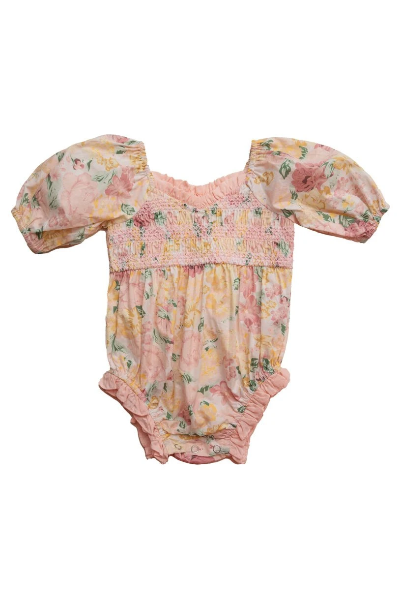 Baby Roselyn Romper in Pastel Floral Baby Roselyn Romper In Pastel Floral -Ivy City Co roselyn baby front 455255