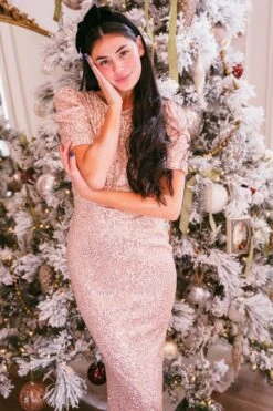 Starling Dress In Rose Gold Sequin 7 Starling Dress In Rose Gold Sequin -Ivy City Co starling TashHome H23 15 191504