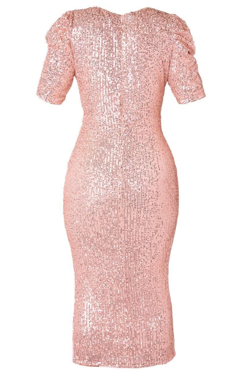 Starling Dress in Rose Gold Sequin Starling Dress In Rose Gold Sequin -Ivy City Co starlingRose back 209206