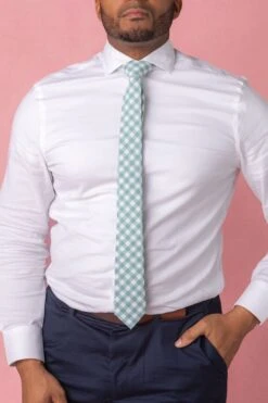 Mens Max Tie In Mint Gingham -Ivy City Co tie studio easter24 1 211383