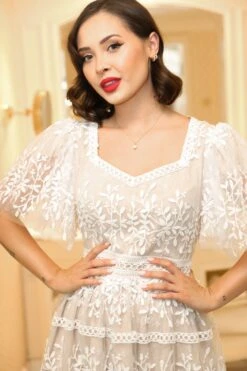 Venice Dress With Flutter Sleeves In Champagne - FINAL SALE -Ivy City Co wweb Holiday CH2 venice white 7963 605757