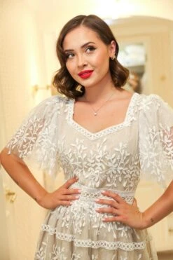 Venice Dress With Flutter Sleeves In Champagne - FINAL SALE -Ivy City Co wweb Holiday CH2 venice white 7964 363168