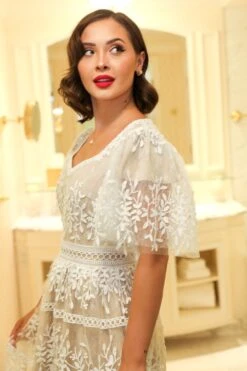 Venice Dress With Flutter Sleeves In Champagne - FINAL SALE -Ivy City Co wweb Holiday CH2 venice white 7967 588843