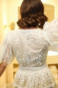 Venice Dress With Flutter Sleeves In Champagne - FINAL SALE -Ivy City Co wweb Holiday CH2 venice white 7969 956167